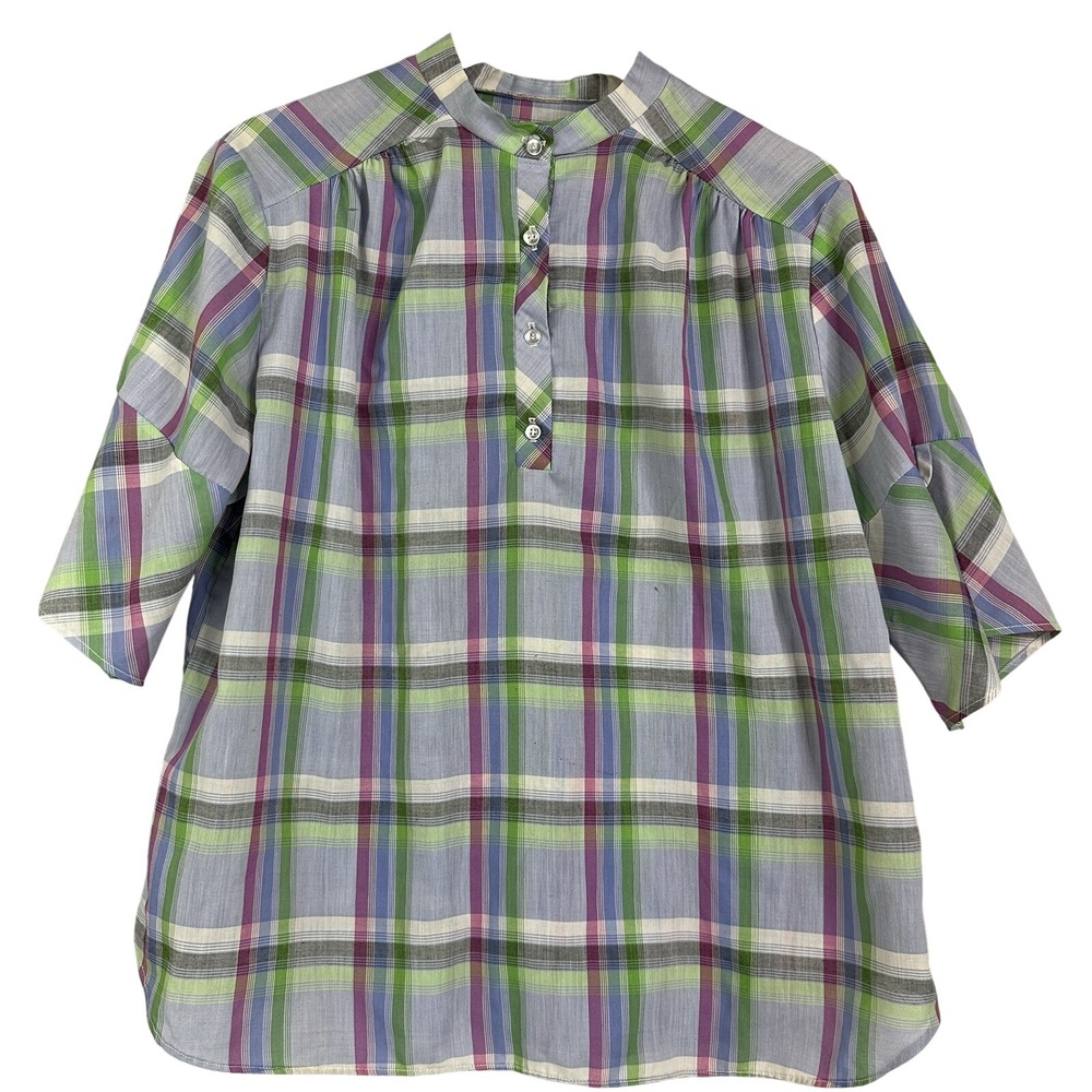 Vintage Plaid Blouse Womens Cottagecore Grandmacore Button Front Top